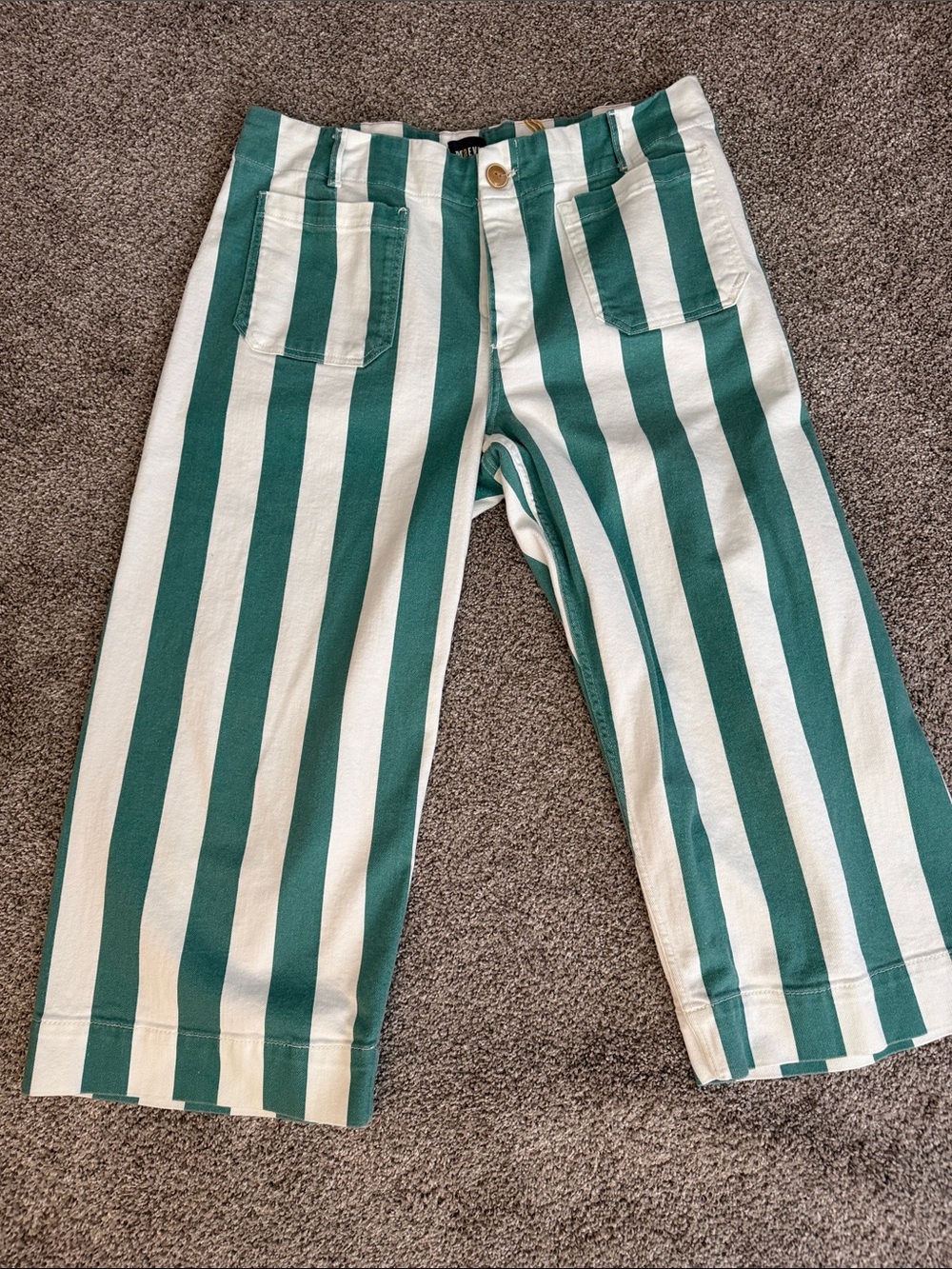 Striped Green and White Women’s Wide-Leg Bottoms